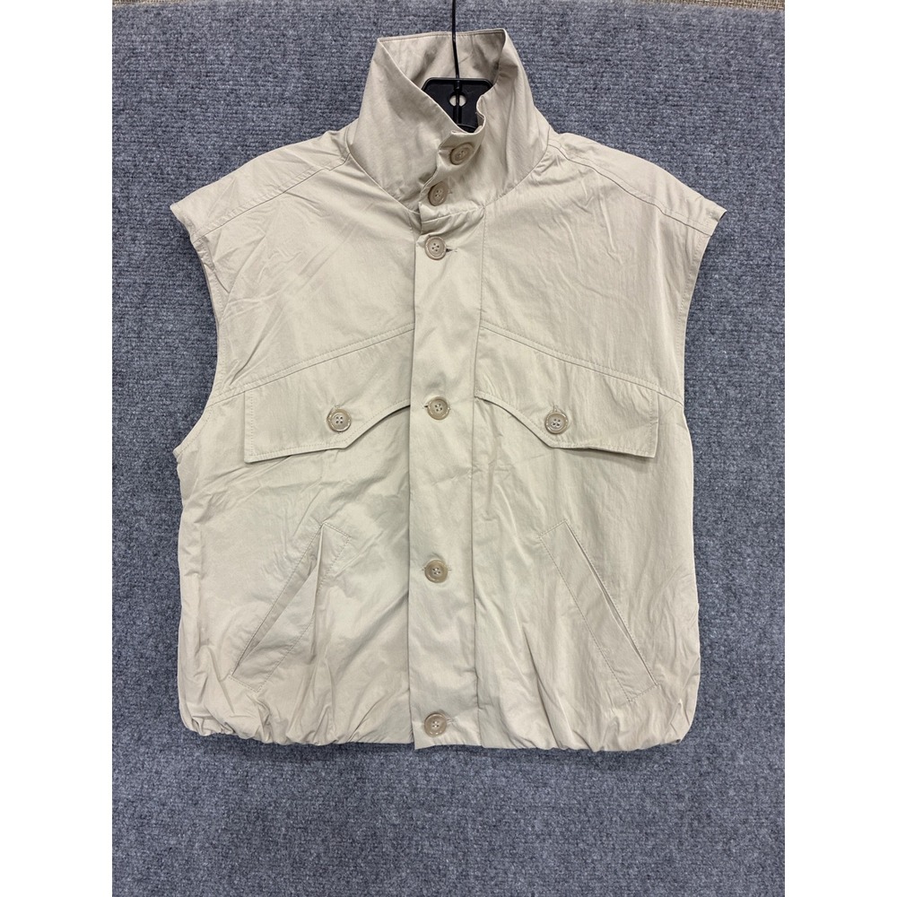 H&M Divided Tan Utility Vest High Neck Button Up Gilet Beige Small NEW